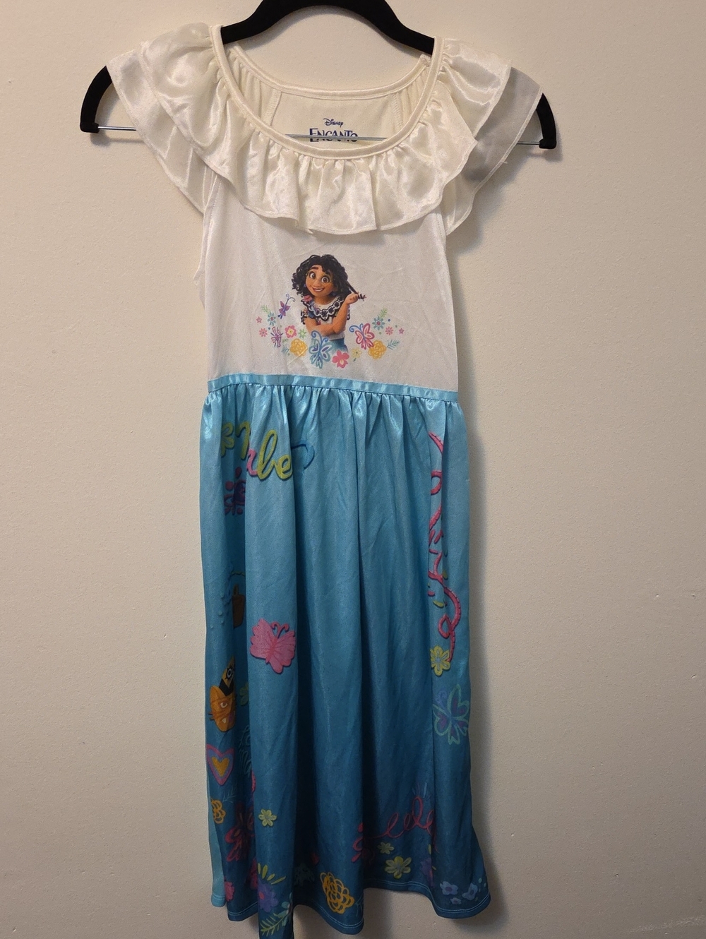 Disney White and Light Blue Encanto Ruffle Neck Maxi Dress Costume